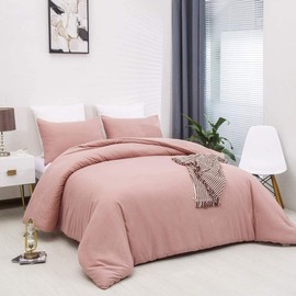 KAREVER Pink Comforter Set Queen Blush Bedding Set Girls Bed Comforter Set Breathable Blanket Teens Light Pink Lightweight Quilts Set Queen Size