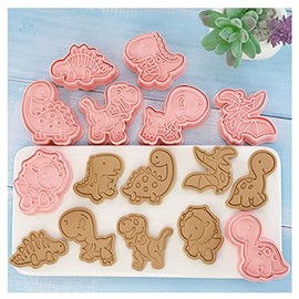 8 Piezas de Cortadores de Galletas de Animales 3D con Patrón de Dinosaurio, Cortador de Molde para Hornear, Sellos de Galletas para el Hogar, Cocina, Pastelería