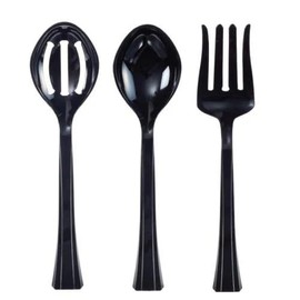 10.5 Inches Black Plastic Serving Set – Durable Disposable Serving Spoon and Fork Utensils for Salads Buffet Catering Weddings Parties Events BBQs Picnics and Food Service Supplies (12)