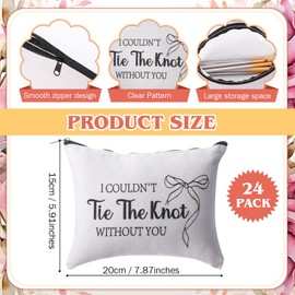 Kacctyen 24 Pcs Bridesmaids Make up Bags Bulk for Bridal Shower Gifts White Canvas Cosmetic Bag with Zipper I Couldn't Tie the Knot Without You Travel Pouch for Wedding Day Bachelorette Party Favors