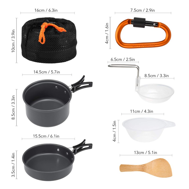 Lixada 10Pcs Camping Cookware Mess Kit Lightweight, Compact, Durable Pot
