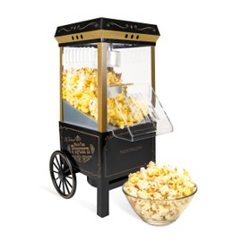 Nostalgia Vintage Hot-Air Popcorn Maker Machine - Makes Up to 12 Cups - Oil-Free - Healthier Popcorn - Classic Stand-Up Cart With Wheels - Includes Kernel Measuring Cup - Black
