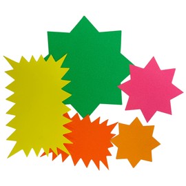 Pack of 50 Assorted Coloured Neon Fluorescent Stars & Flashes in Assorted Size - Price Signs, Star Shape Signs Price Eye-catching, Retail Store Price Label Garage Sale Supplies Tags for Decoration