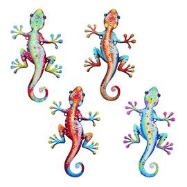 4pcs Metal Gecko Wall Art Decor, Outdoor Hanging Garden Decorations for Fence Patio Yard Lizards Wall Decor with Screws for Outside Home Gift