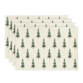 Artoid Mode Beige Xmas Tree Merry Christmas Placemats for Dining Table, 12 x 18 Inch Seasonal Winter Washable Table Mats Set of 4