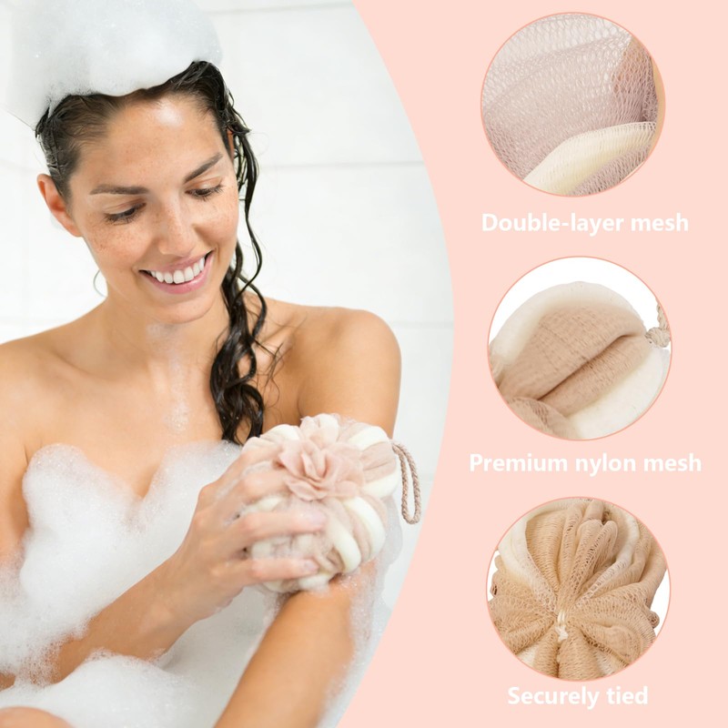 LUFFLOK 3 Pack Mesh Bath Sponges, Stretchable Body Back Scrubber