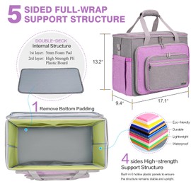 FINESUN Rolling Tote Bag for Women Teacher Bag Rolling Cart Briefcase with Wheels Carry on Wheeled Bag for Work,Office,Craft Purple