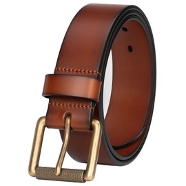 wolksprong Mens Heavy Duty Full Grain Leather Belt - 1 1/2 Italian Genuine Leather with Sturdy Buckle for Jeans Casual Pants