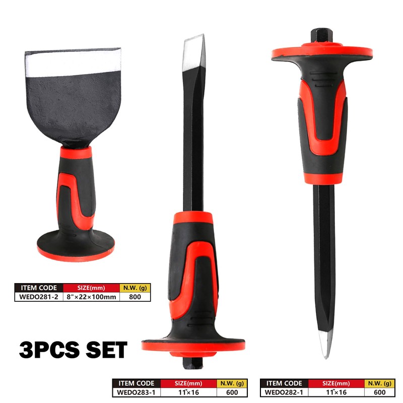 WEDO 3PCS Masonry Chisel Set, Pointed & Flat End Chisels