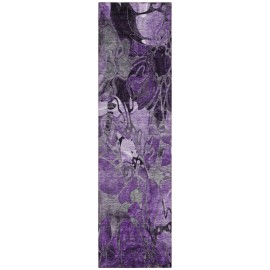 Homeroots 2' X 8' Purple Abstract Washable Indoor Outdoor Runner Rug