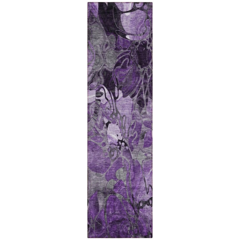 Homeroots 2' X 8' Purple Abstract Washable Indoor Outdoor Runner