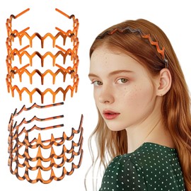 Qianyu 8 PCS Non Slip Plastic Headbands with Teeth Comb Black Skinny Hair Band Wavy Teeth Hairhoop Comfy Zig Zag Headbands Effortless Hairband Hair Accessories for Women Men (Brown, one size)