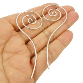 Long Threader Handmade Solid 925 Silver Pull Through Spiral Earrings