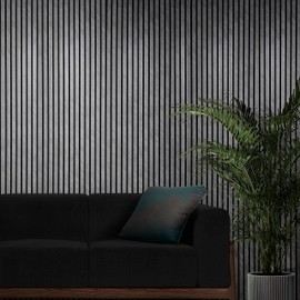 Slat Wood Wall Panels - Decorative & Sound Absorbing Contemporary Acoustic Slatted Wall & Ceiling Panelling (Grey Concrete Sample 12CM)