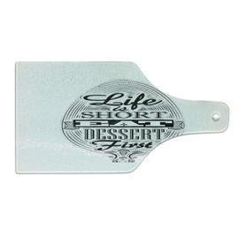 Ambesonne Eat Dessert First Cutting Board, Life is Short Food Inspired Words on Spoon Retro Chalk Board, Decorative Tempered Glass Cutting and Serving Board, Wine Bottle Shape, Charcoal Grey and White