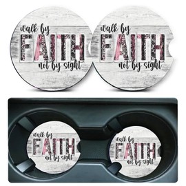Car Coasters for Cup Holders,2 Pack Christian Gifts Car Cup Holder Coasters,2.75" Universal Size Anti Slip Rubber Mat,Automotive Cup Holder Decal Decor Accessories,Walk by Faith Gifts for Women,Men