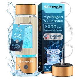 Energilz Hydrogen Water Bottle | Large 16.2 oz (480 ml) Hydrogen Water Bottle Generator 3000 ppb | Hydrogenator Machine | SPE/PEM Hydrogenated Ionizer Generator(Golden w/Beige)