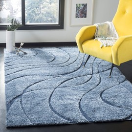 Safavieh Florida Shag Collection Area Rug - 2' x 3', Light Blue/Blue, Geometric Design, Plush 1.2 Inch Thick Ideal for High Traffic Areas in Living Room, Bedroom, Dining (SG471-6065)