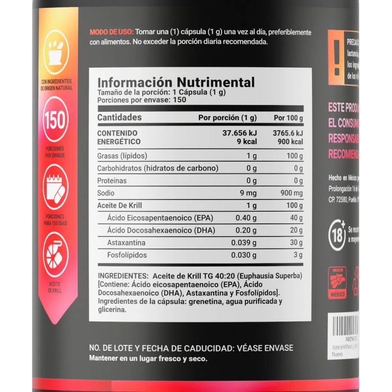 Aceite De Krill 150 Caps 1000mg Astaxantina Epa Dha B