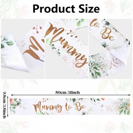 Foyscr Mummy to Be Sash, Baby Shower Favors, Sage Green Yarn Satin, Botanical Pattern, Shimmering Rose Gold, Mum to be Gifts for Baby Shower Decorations