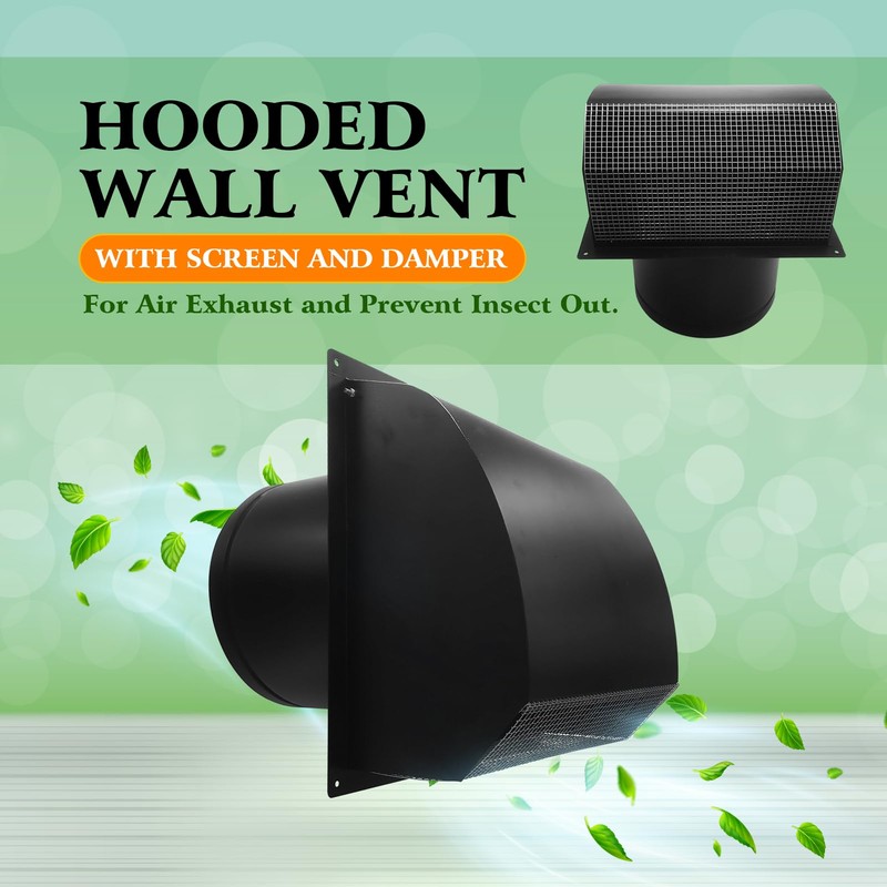10 Inch Black Hooded Wall Vent Cover with Screen and