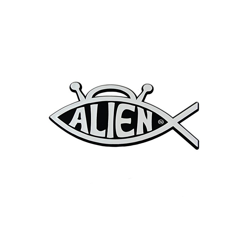 Alien Fish Plastic Auto Emblem - [Silver][5'' x 2 3/4'']