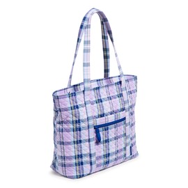 Vera Bradley Women's Cotton Vera Tote Bag, Amethyst Plaid - Recycled Cotton, One Size