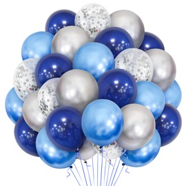 Metallic Blue Silver Balloons, 30 Pack 12 Inch Navy Blue Balloons Metallic Blue Silver Confetti Helium Latex Balloons for Boys Birthday Baby Shower Space Computer Game Theme Party Decorations