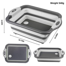 Collapsible Cutting Board, Multifunction Collapsible Foldable Silicon Cutting board Portable 3 in 1, Fruits Vegetables Washing Basket Perfect for BBQ/Picnic/Camping, Bonus Colander & Peeler (Gray)