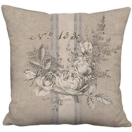 Rustic Rose Garland Grain Sack Style Pillow - 12 Inch Pillow - INSERT INCLUDED