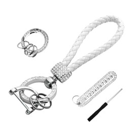 Sylvil Anti-Lost Car Keychains, Bling Car Key Chain with Phone Number for Women, Universal Car Key Chain Holder (White)