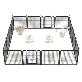 FXW Garden Fence Outdoor for The Yard – 24in(H) x 29.6ft(L) Heavy Duty Metal Animal Barrier for Dog and Rabbit, Decorative Dog Fence, 16 Panels, Black