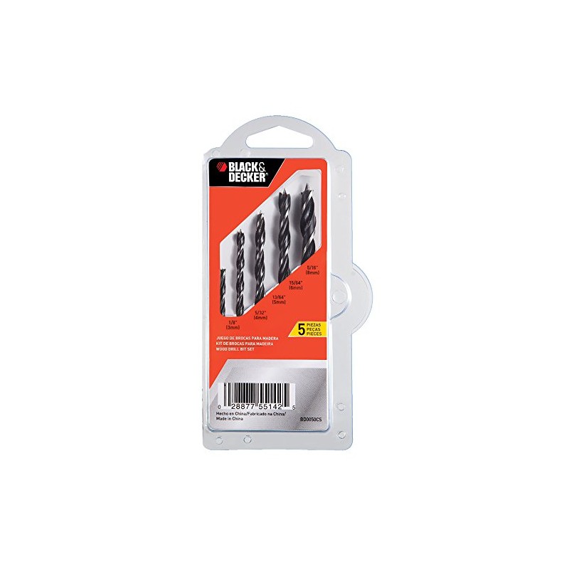 BLACK+DECKER BD0050CS Juego de Brocas p/Madera 5 pzas