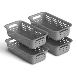 Pack of 4 Storage Baskets 0.7 L with Handles - BPA-Free - Organiser (20 x 10 x 5 cm / Anthracite) - Baskets for Bathroom Kitchen Bedroom Household Basket
