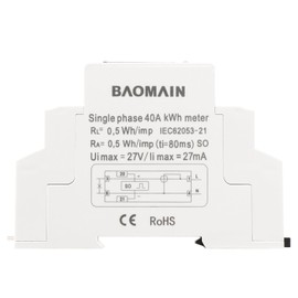 Baomain Single Phase Two Wires Energy Meter 5(40) A 230V 50Hz One Module Kwh Meter DIN-Rail Mount (LCD Display / DM25SA, 220VAC)
