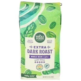 Whole Foods Market, Extra Dark Roast Whole Bean Coffee, Full & Intense, Bold & Smoky, 12 Ounce