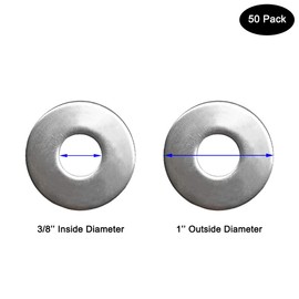 3/8" x 1" OD Stainless Fender Flat Washer 50 Pcs,1" Outside Diameter, 0.080" inch Thickness,18-8 (304) Stainless Steel