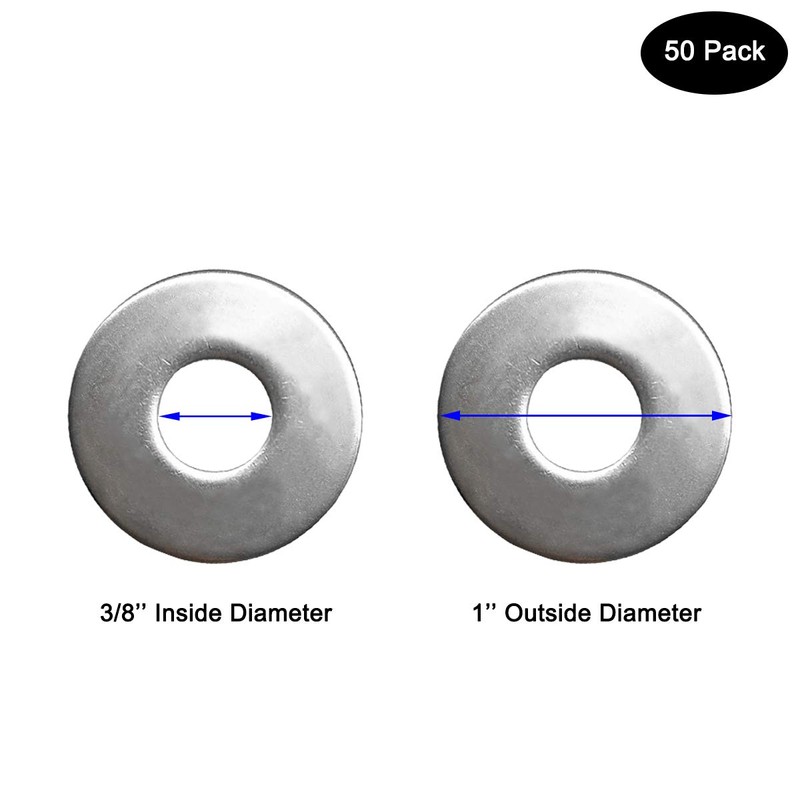 3/8" x 1" OD Stainless Fender Flat Washer 50 Pcs,1"