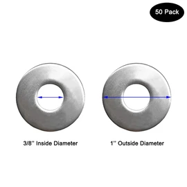 3/8" x 1" OD Stainless Fender Flat Washer 50 Pcs,1" Outside Diameter, 0.080" inch Thickness,18-8 (304) Stainless Steel