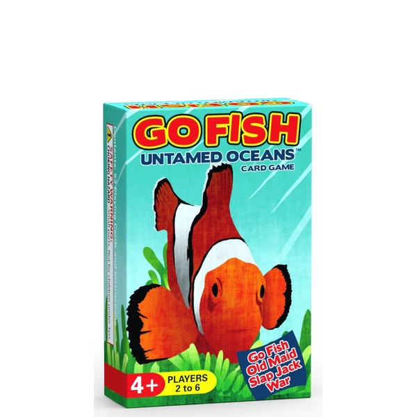 Arizona GameCo Go Fish Untamed Oceans - Go Fish, Old Maid, Slap Jack and War - Play 4 Classic Card Games for Kids with 1 Single Deck