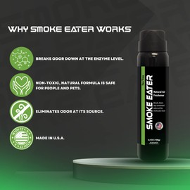 Smoke Eater All Purpose Odor Eliminator - Breaks Down Foul Scents at the Molecular Level - Smoke, Food and Pet Odor - Ideal For The Home, Apartment Cars, Boats - 3.5 oz Aerosol Bottle (Tea Tree Oil)