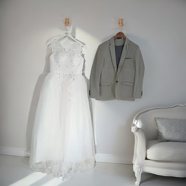 2 Pcs Bride Wedding Dress Hanger Wooden Groom Suit and Gown Non-Slip Hangers with Bow Tie Bridal Party Shower Gift (Style 1)