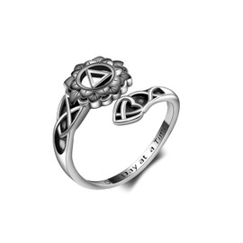 AA Sobriety Rings for Women - 925 Sterling Silver Alcoholics Anonymous Sobriety Spoon Rings for Husband AA Recovery Symbol Jewelry Gifts for Daughter Men