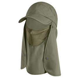 SUN CUBE Sombrero de pesca con solapa para cubrir la cara, gorra de béisbol con solapa para senderismo, safari, UPF50+, Verde Oliva, Talla única