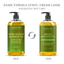 MAJESTIC PURE Arnica Massage Oil for Massage Therapy - Refreshing, and Relaxing - Natural Oils with Lavender & Chamomile Essential Oils - for All Skin Types - Men and Women - 8 fl oz