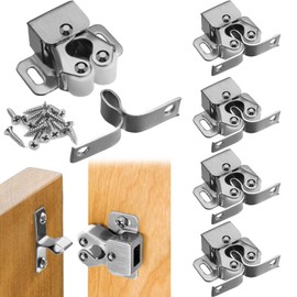 Double Roller Door Catches, 6 Pcs Cabinet Latch Double Roller Catch Hardware, Double Roller Cupboard Door Latch for Cabinets, Lockers, Closet Door, Drawers (Gray)