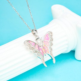 kissdove Pink Exquisite Butterfly Pendant Necklace for Women - Sterling Silver Jewelry with Adjustable 18-20 Inch Chain, Gift Box Included