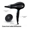 Imetec S6 2200 Asciugacapelli 2200W con Diffusore e Concentratore, Phon