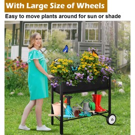 Koutemie Outdoor Raised Planter Bed Box with Legs for Gardening, Elevated DIY Garden Cart on Wheels for Vegetables Flower Tomato Herb Plant, Black