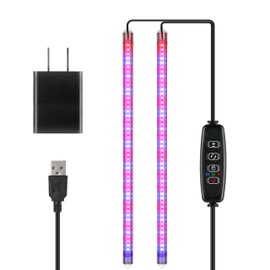iPower LED Plant Growing lamp, Full Spectrum Grow Light Strips for Indoor Plants with 3/9/12H Timer & 10 Dimmable Levels, 48 LEDs Per Tube x 2